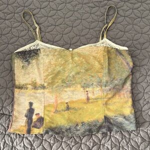 Edikted Artistic Print Camisole in Cream and Green